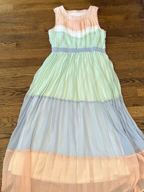 Rare Editions Pastel Pleated Colorblock Maxi Dress - Peach, Mint, Light Blue